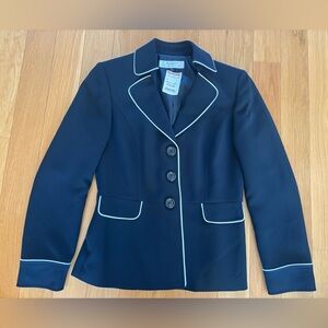 Tahari ASL Black Blazer with White Piping
